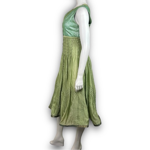 VIRTUES Vintage Empire Waist Metallic Fairy Grunge Circle Skirt Midi Dress Boho - Picture 8 of 15